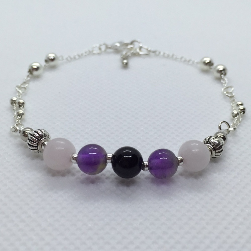 Rose Quartz, Amethyst & Onyx Chain Bracelet